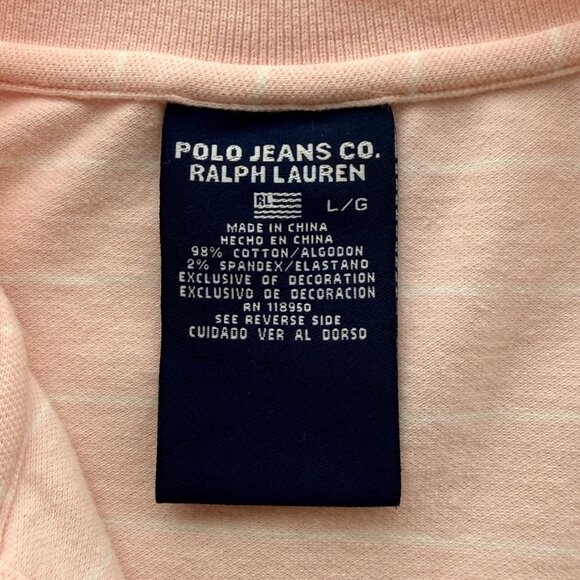 Polo Jeans Co Ralph Lauren Shirt Womens L Pink Stripe Flag Johnny Collar Knit - Picture 5 of 7
